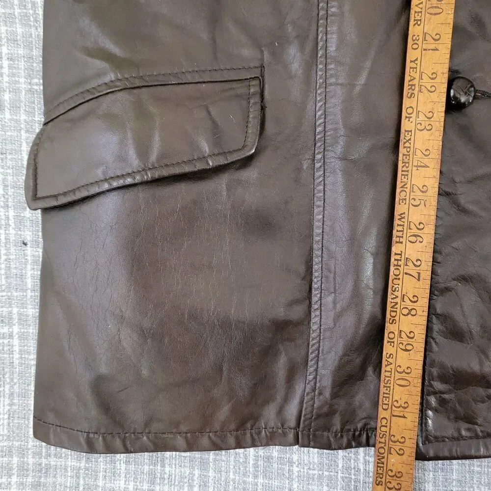 VTG Sears Leather Shop Car Coat Removable Faux Fur Lining Brown Men's 40 Tall